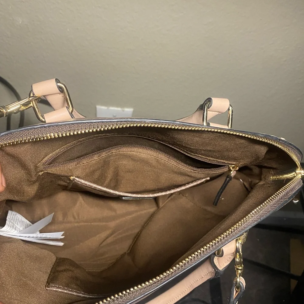 Aldo Taupe Brown Monogram Dome Satchel - Picture 3 of 5